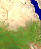 Sudan Satellit + Grenzen 678x800